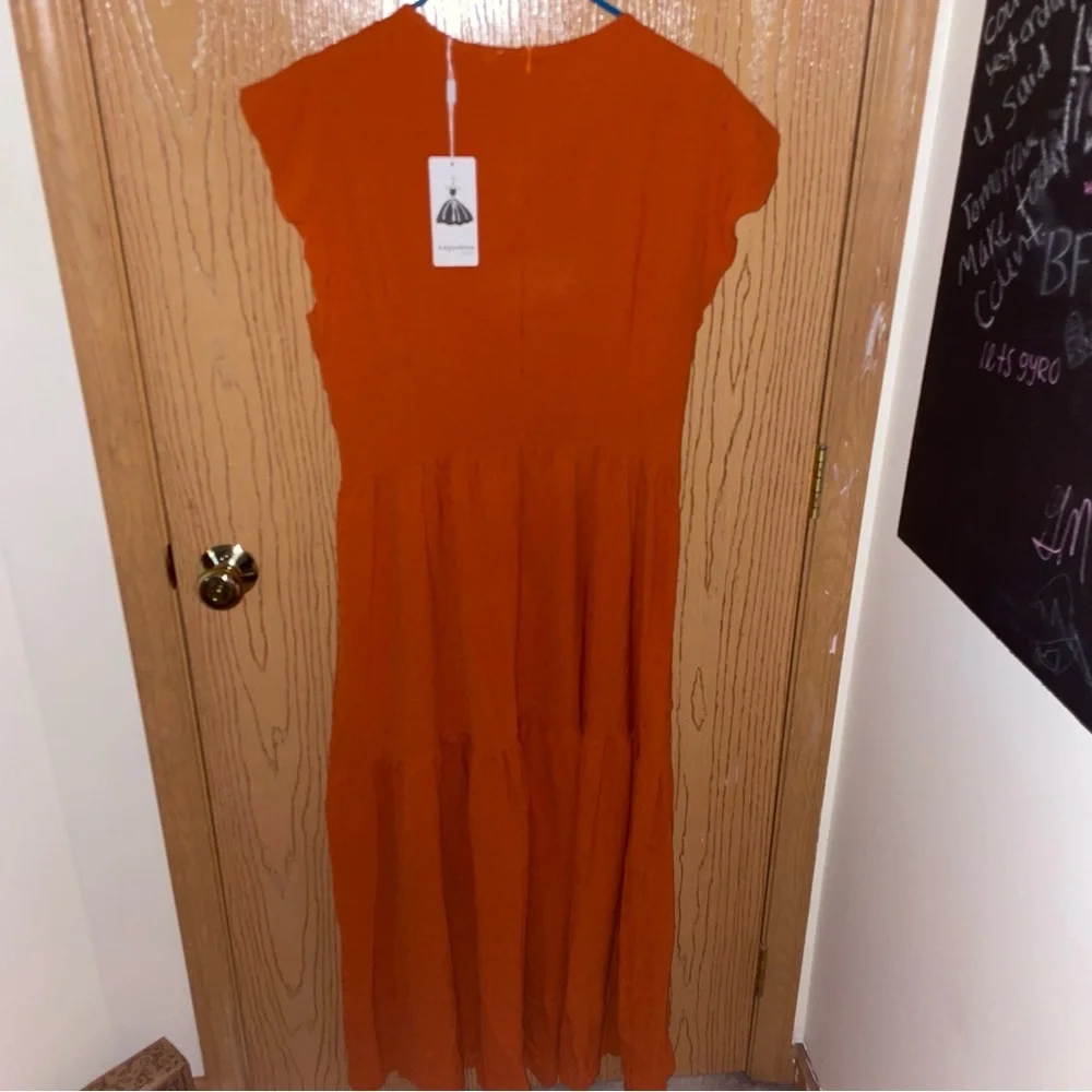 Amazon Orange Flutter Sleeve Maxi Dress - New - Picture 4 of 7